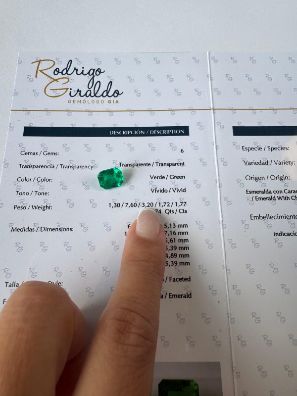 Emeraude Colombienne en carrée 3.20 cts certifiée – Image 4